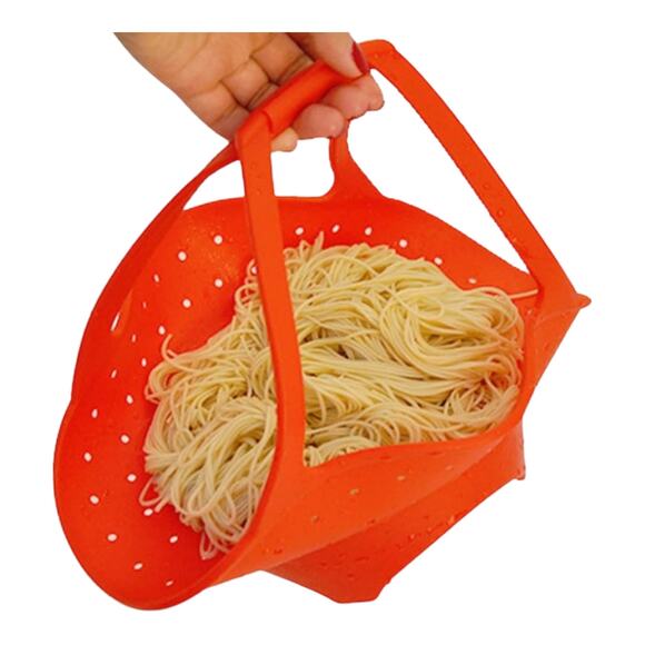Long Handle Silicone Vegetable Steamer Pasta Strainer Red 12x8 Harvery Life New - Picture 4 of 5